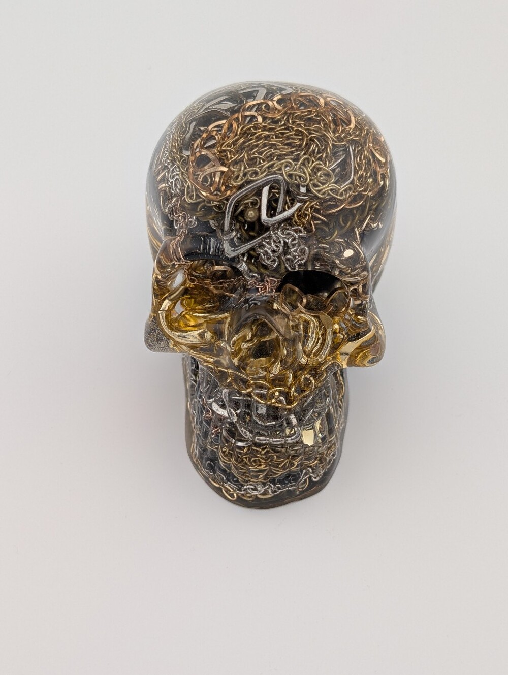 Hand Crafted Vintage Jewelry Chains Skull - Artisan Upcycled Resin Decor Gifts - Picture 7 of 12